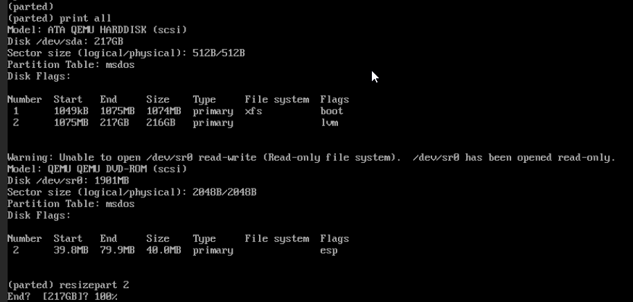 Parted resizepart