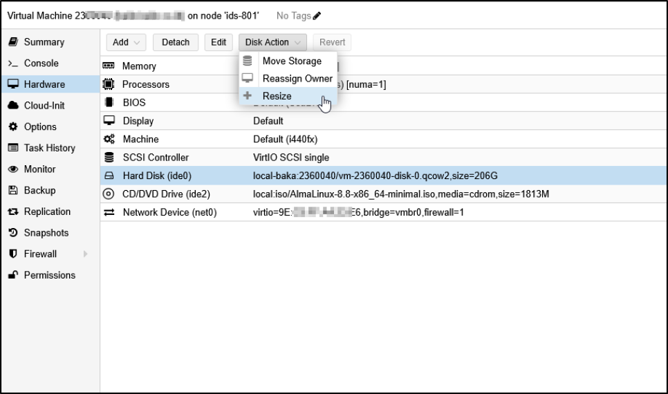 Proxmox VE VM Disk Resize
